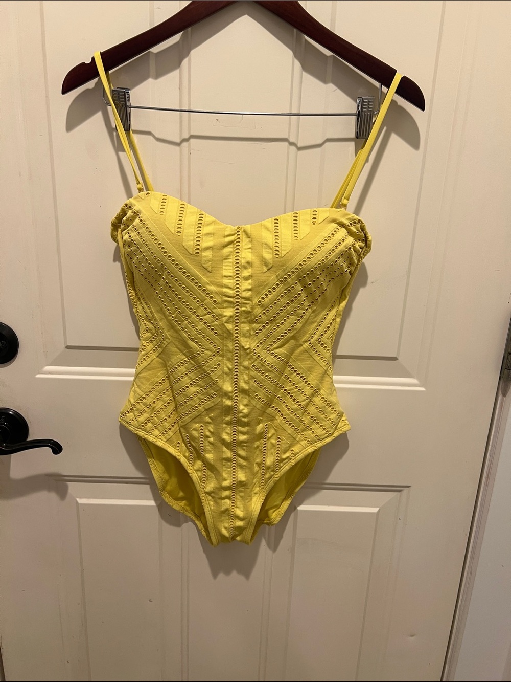 Kenneth Cole Reaction Yellow Eyelet One-Piece Swimsuit